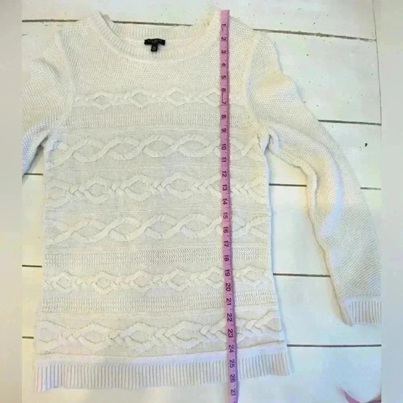 Talbots Cable Knit Tunic Sweater Pullover Women M Petite Cream Preppy Fall Layer - Picture 5 of 9